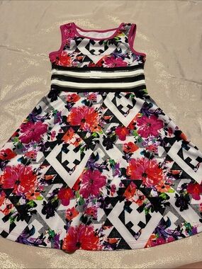 Bonnie Jean Pink Floral Geo-Print Casual Dress